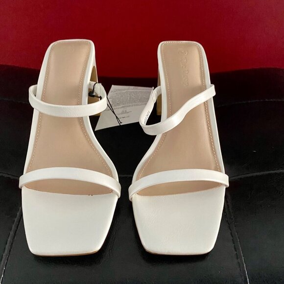 The Drop Avery Square Toe Two Strap High Heeled Sandal White Size 6.5 NEW - Picture 3 of 13